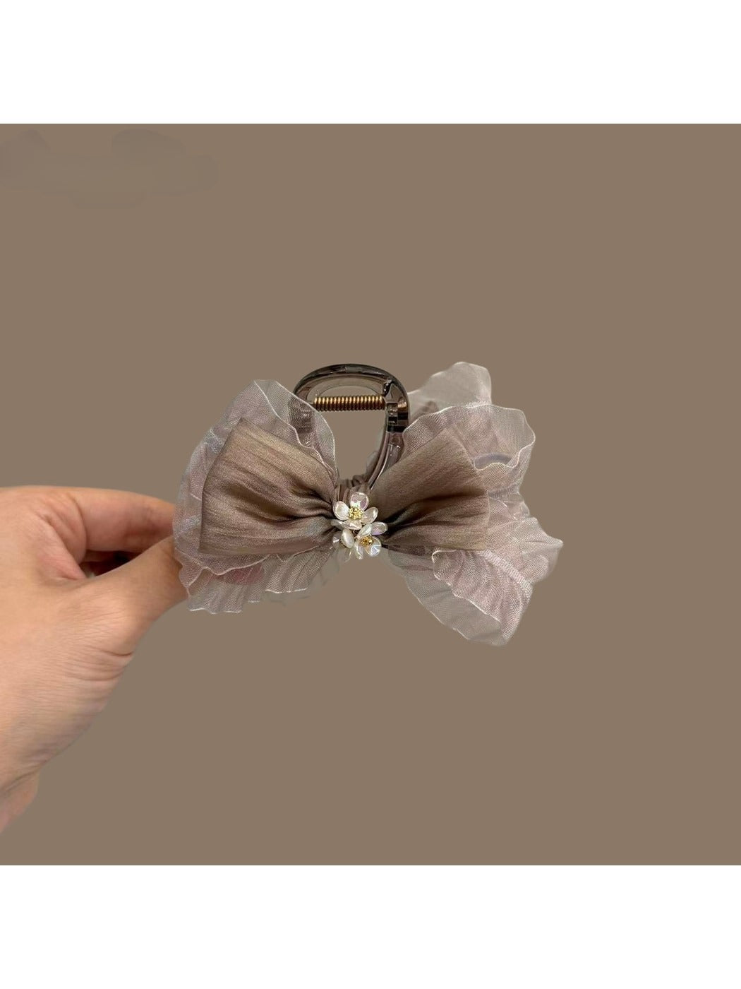 Beau - Mesh Bow Floral Accent Decorative Claw Clip