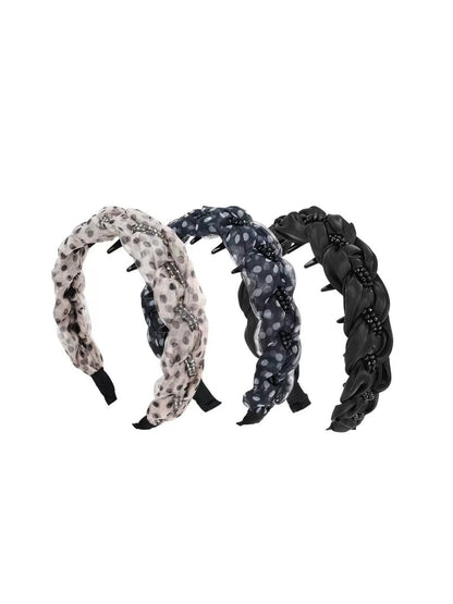 Gifty - Braided Polka Dot Mesh Accent Wide Headband