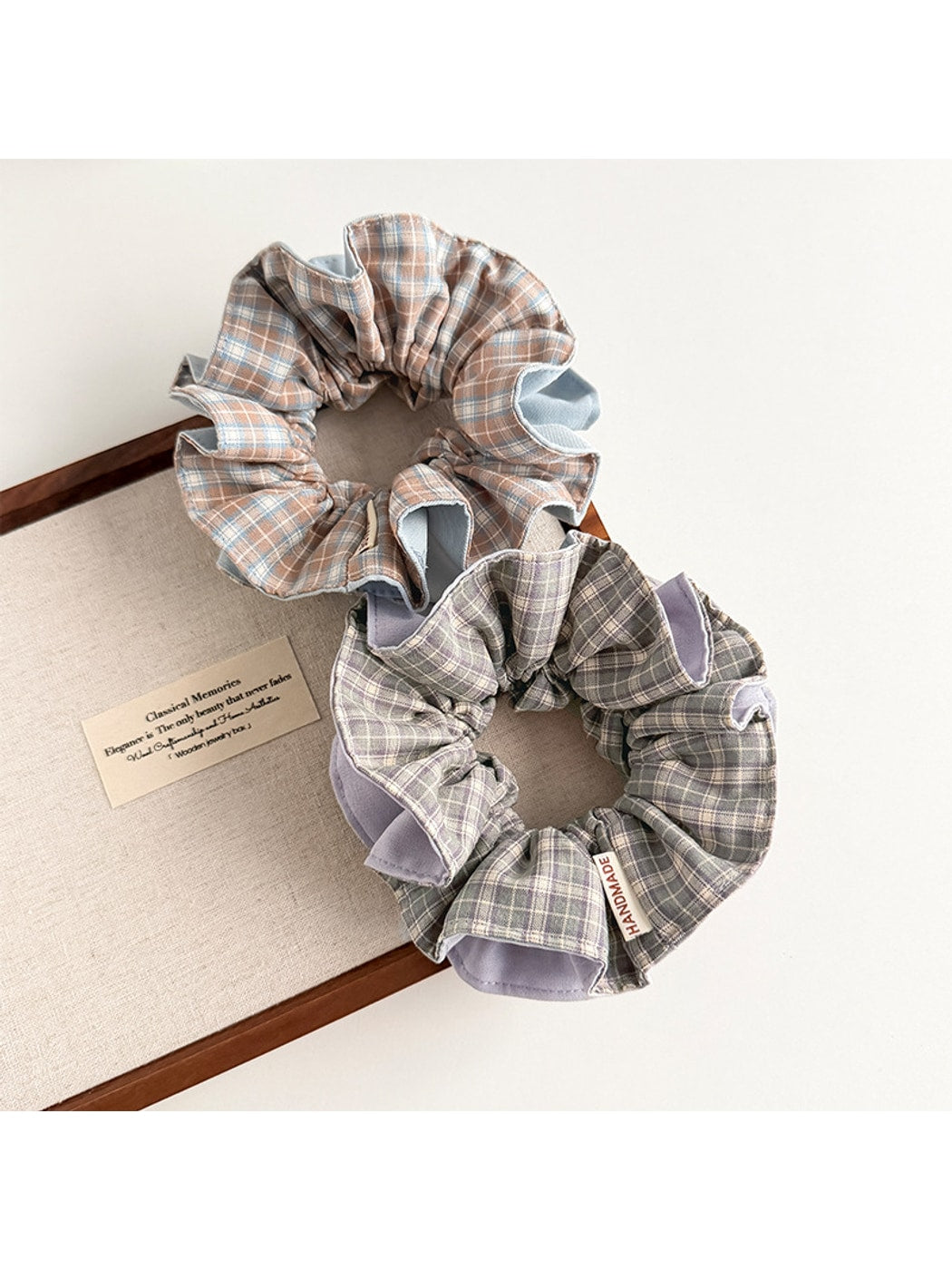 Gifty - High Elastic Plaid Fabric Scrunchie