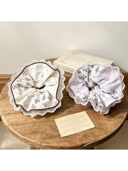 Gifty - Floral Lace Trim Oversized Ruffle Scrunchie