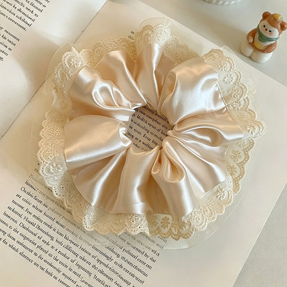 Gifty - Polyester Satin Finish Lace Trim Scrunchie