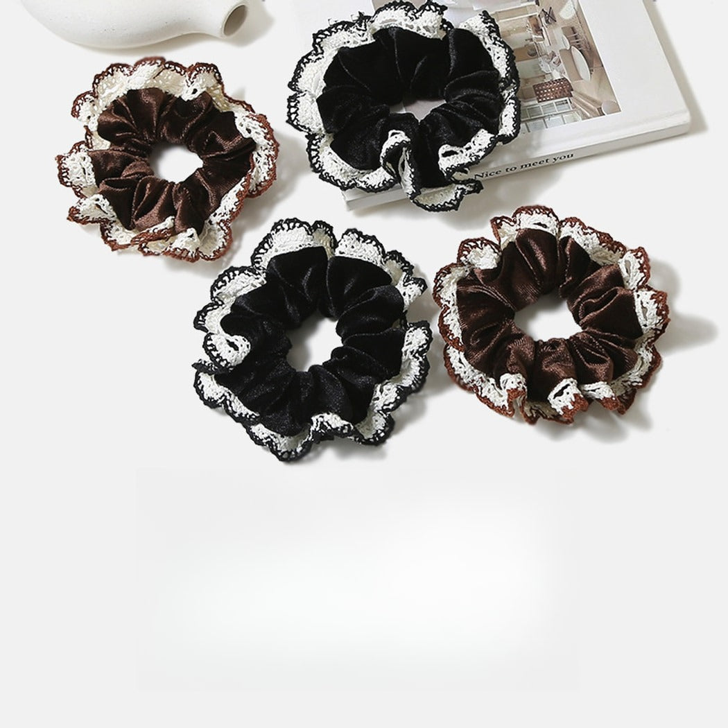 Gifty - Retro Velvet Lace Trim Scrunchie