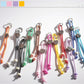 Colorful rope heart keychain with vibrant twisted strands on white background