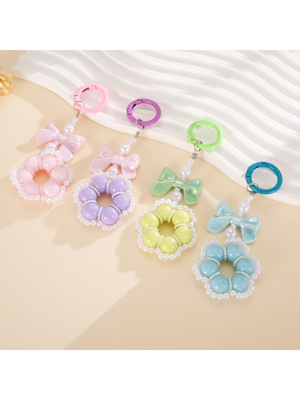 Keypus - Beaded Flower Bow Bag Charm Keychain