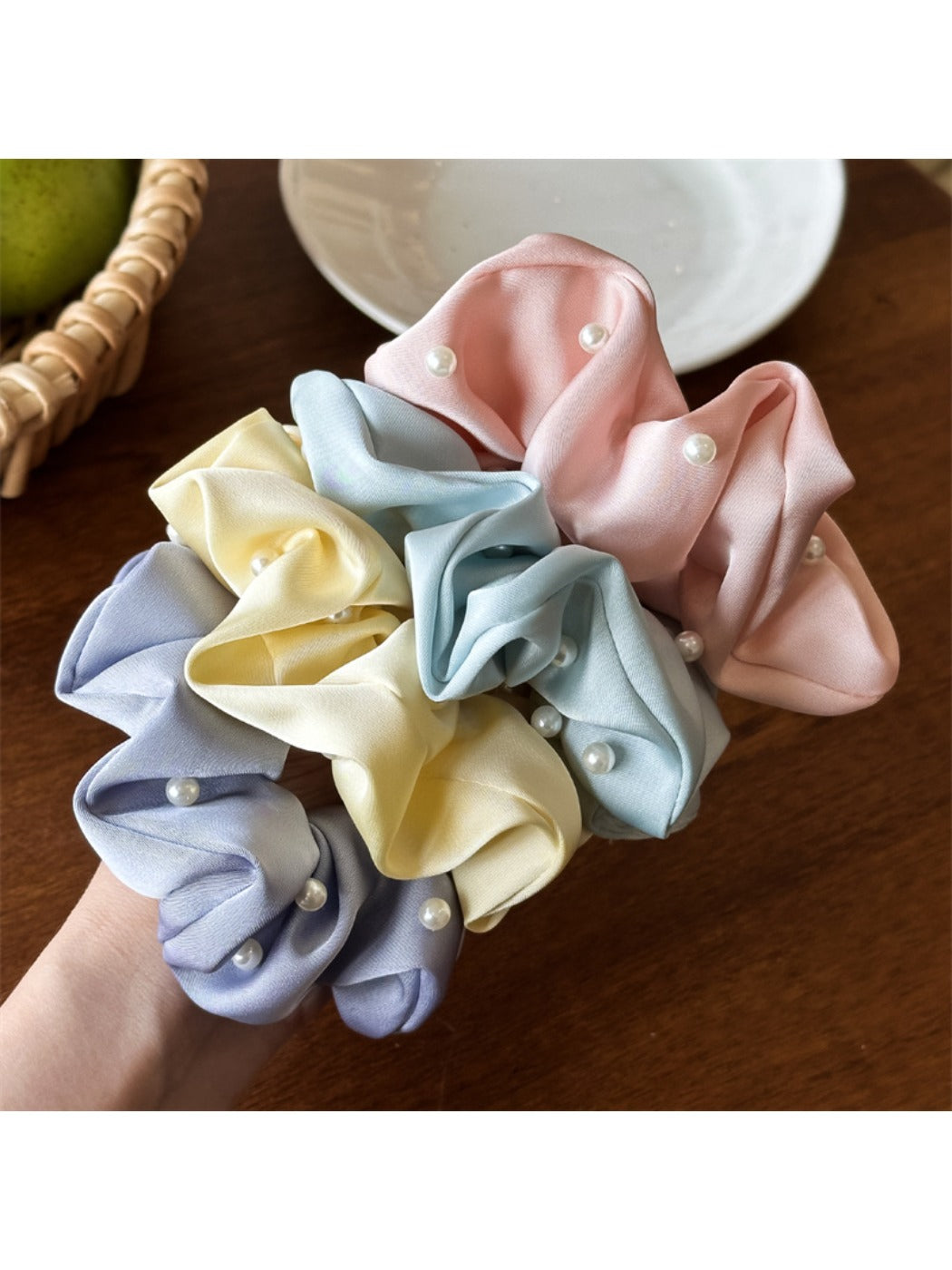 Gifty - Solid Color Satin Fabric Hair Ties