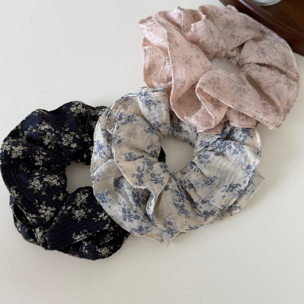 Gifty - Double Layer Floral Print Ruffled Scrunchie