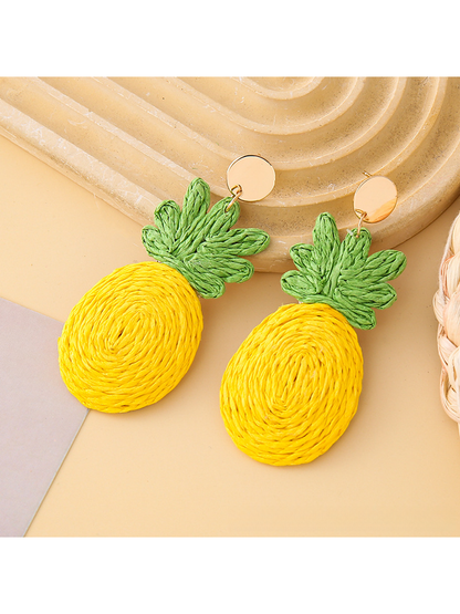 Earedge - Pineapple Raffia Alloy Drop Earrings