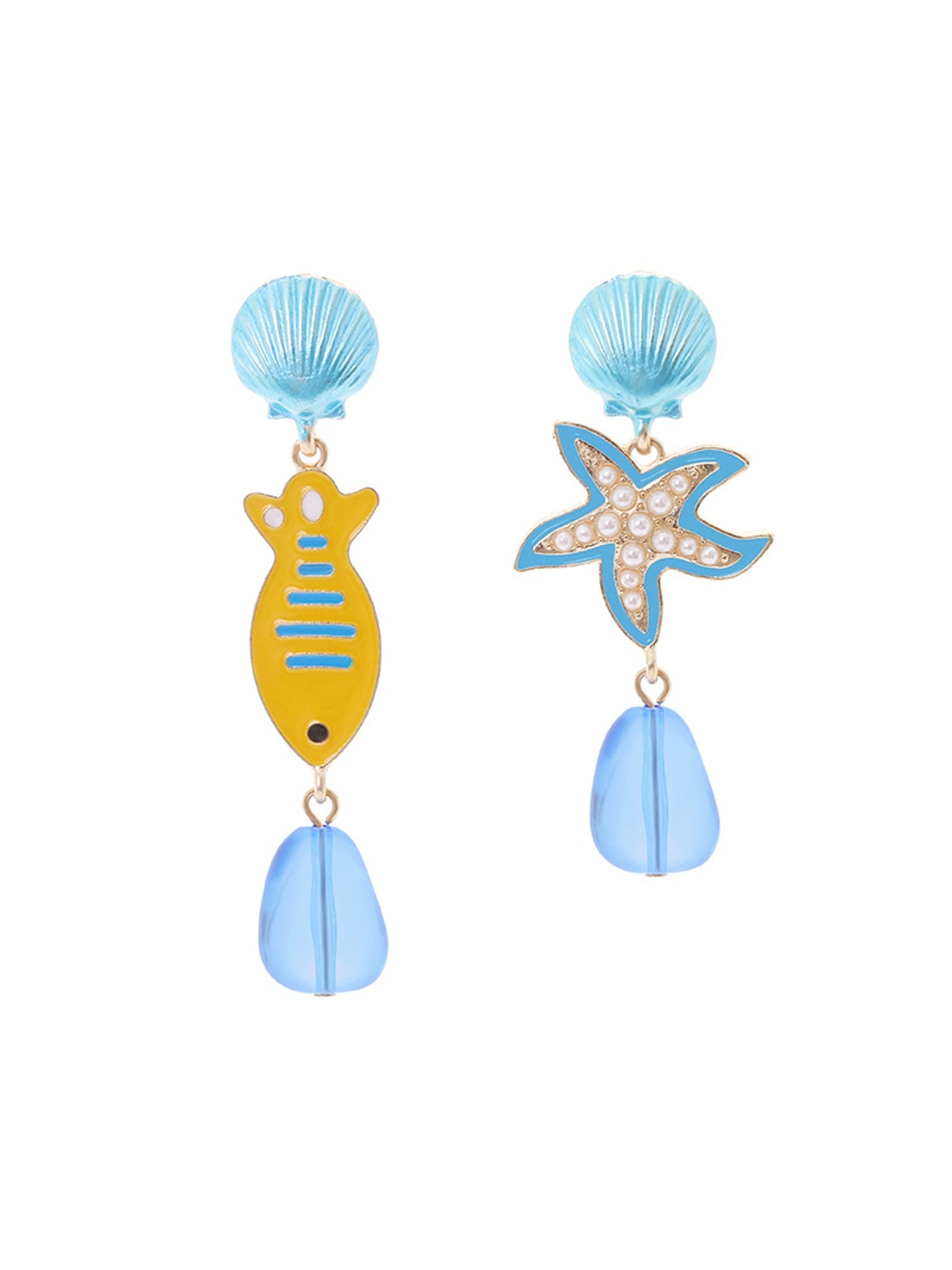 Earedge - Marine Animal Fish and Starfish Dangle Earrings