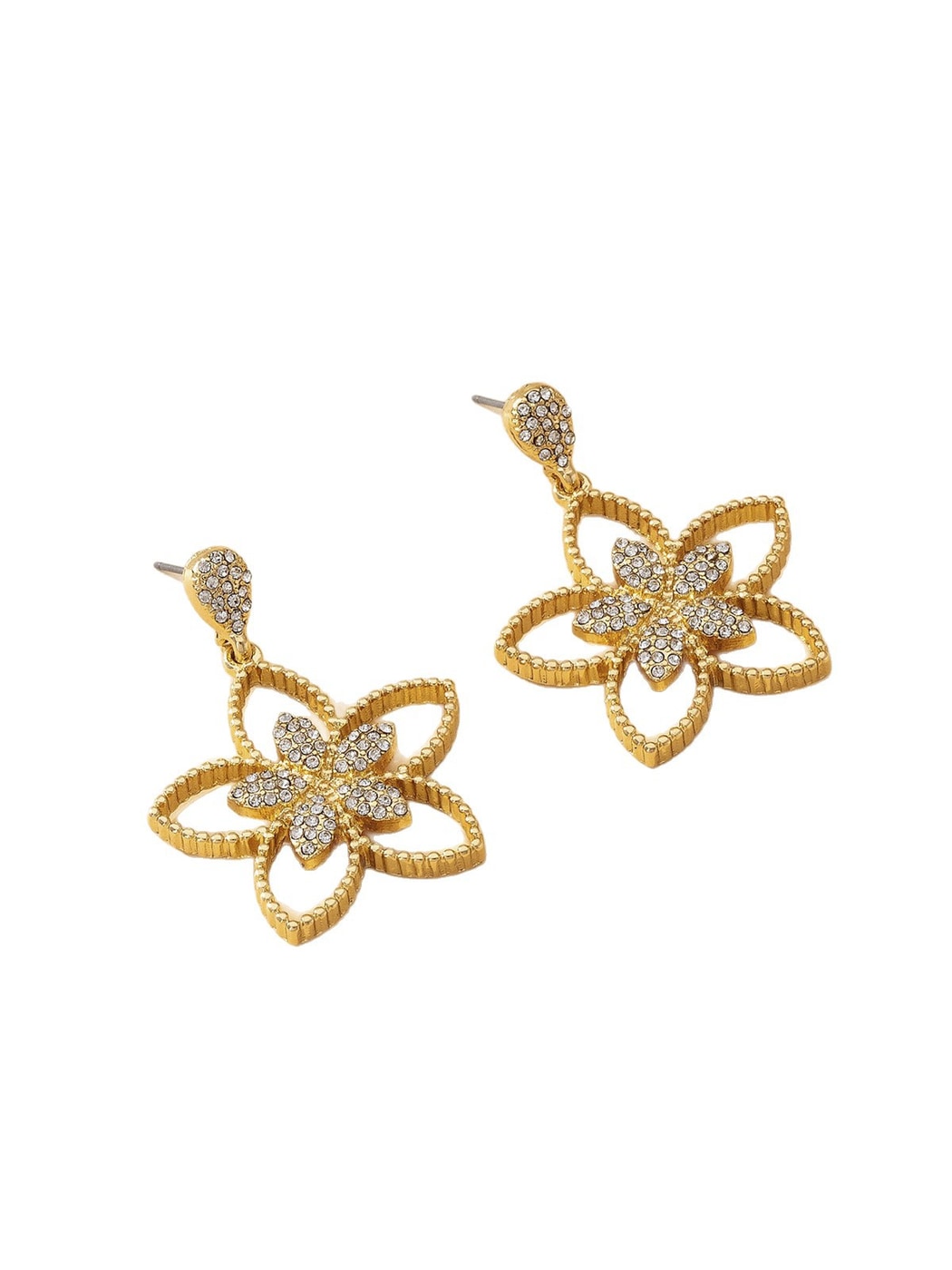Earedge - Gold Hollow Flower Inlaid Dangle Earrings