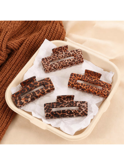 Beau - Leopard Print Square Openwork Claw Clip