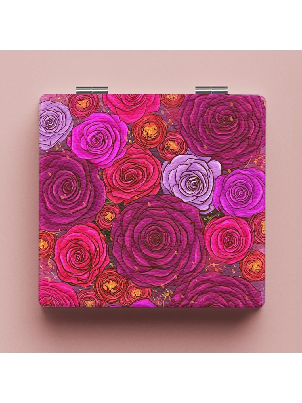 Mirroray - Floral Print Foldable PU Glass Makeup Mirror