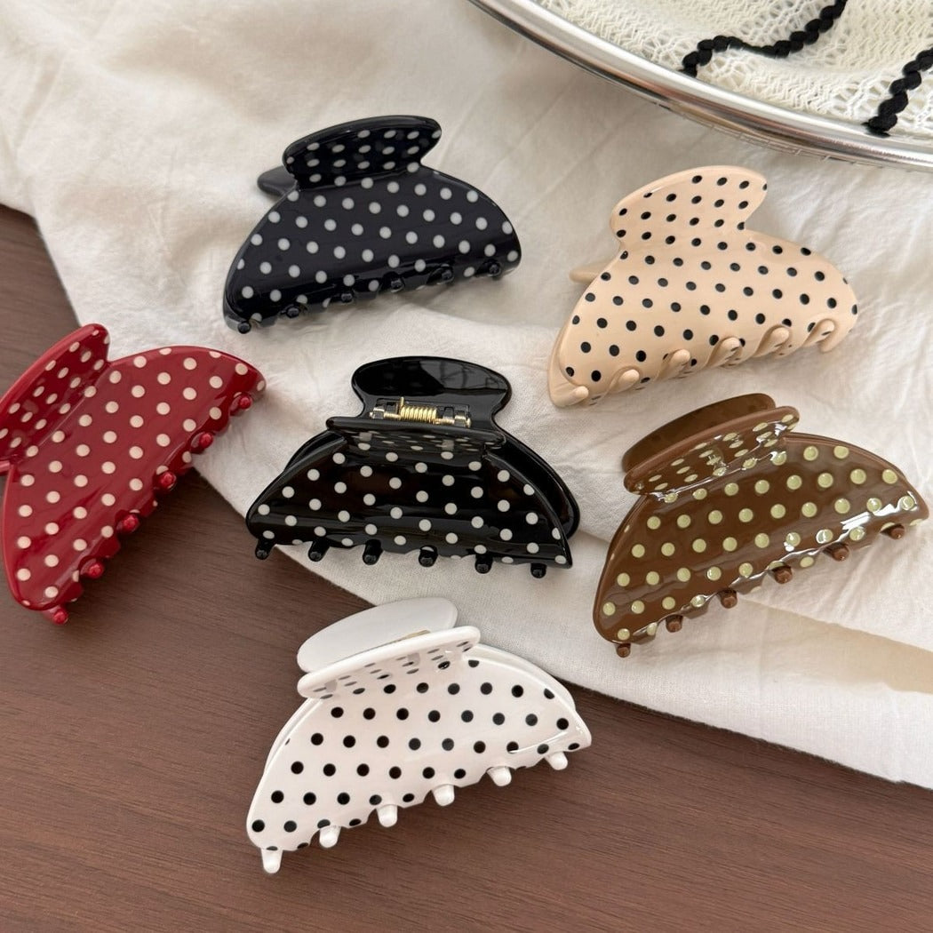 Beau - Polka Dot Fan Shape Acetate Claw Clip