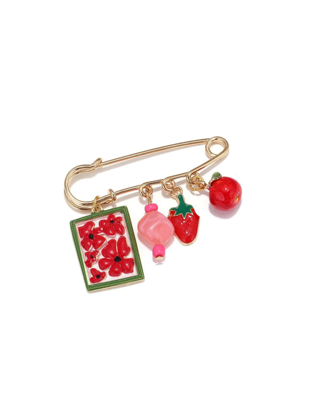 Brovia - Flower and Fruit Charm Safety Pin Brooch