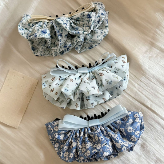 Beau - Floral Ruffle Bow Ponytail Banana Clip