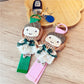 Keypus fabric patchwork woven strap keychain with metal keyring on white background