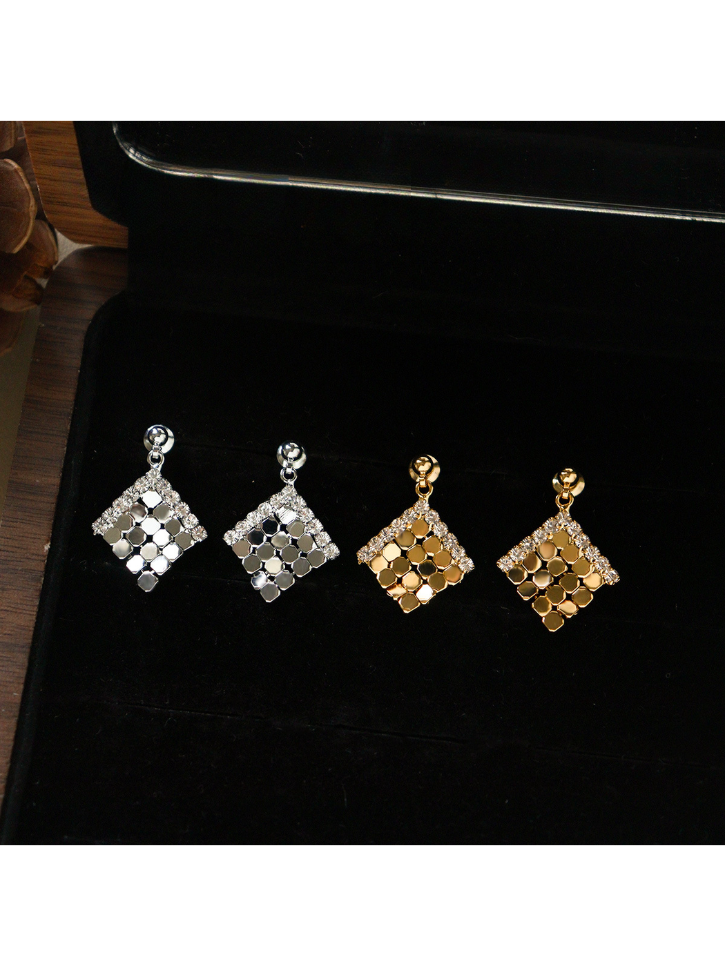 Earedge - Textured Geometric Drop Style Stud Earrings