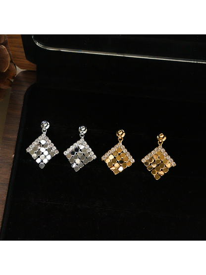 Earedge - Textured Geometric Drop Style Stud Earrings