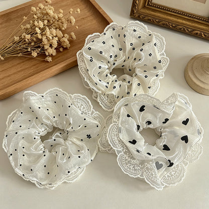 Gifty - Polka Dot Floral Lace Fabric Scrunchie