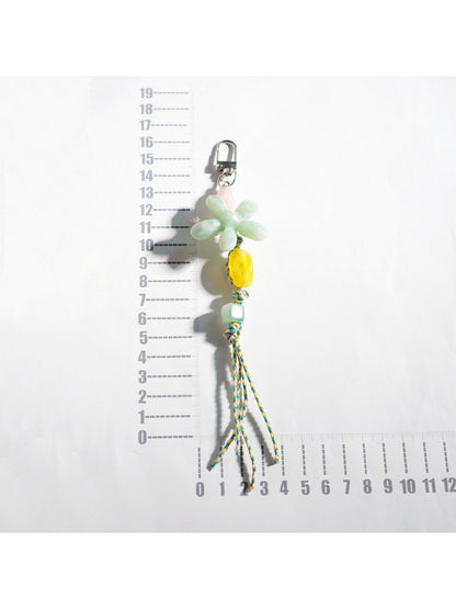 Top view of Keypus acrylic beaded flower keychain showing detailed beadwork