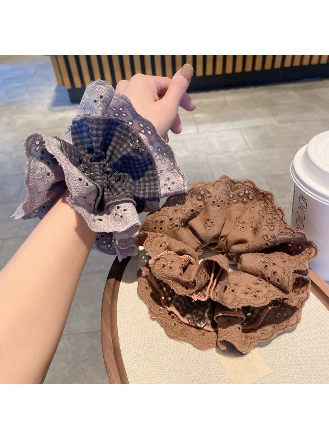 Gifty - Fashion Forward Lace Plaid Scrunchie