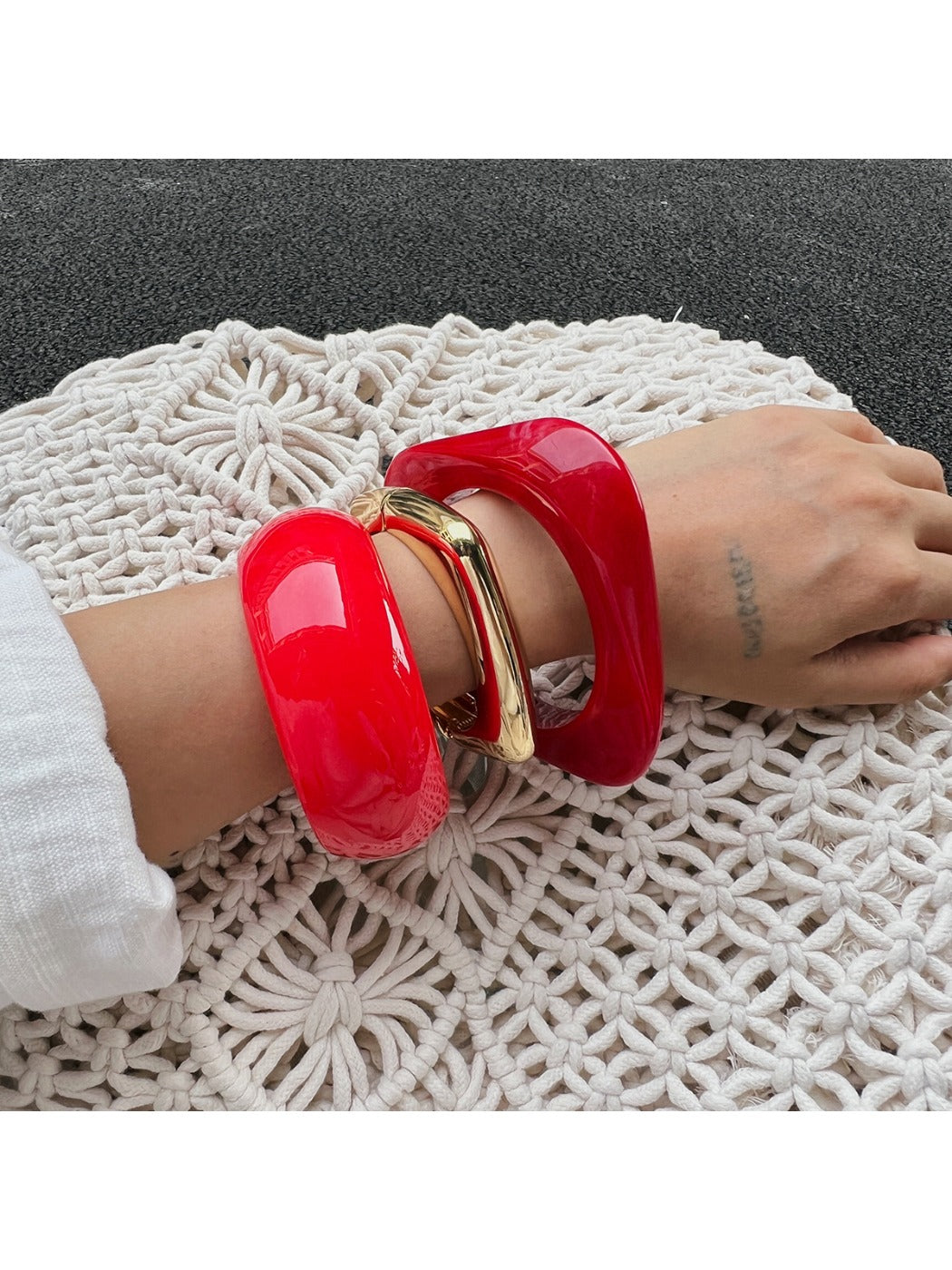 Lovra minimalist modern irregular bangle bracelet on white background
