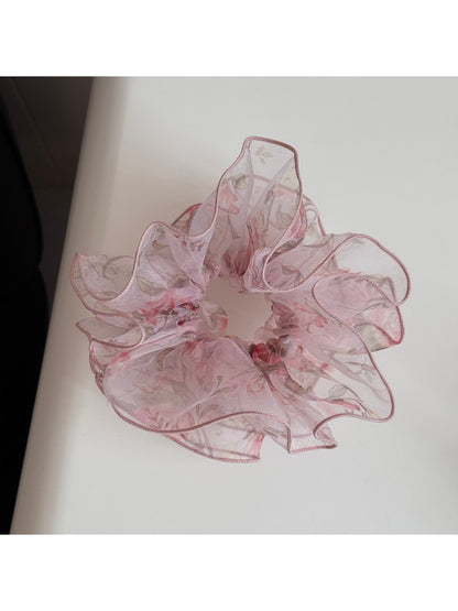 Gifty - Floral Print Irregular Sheer Hair Scrunchie