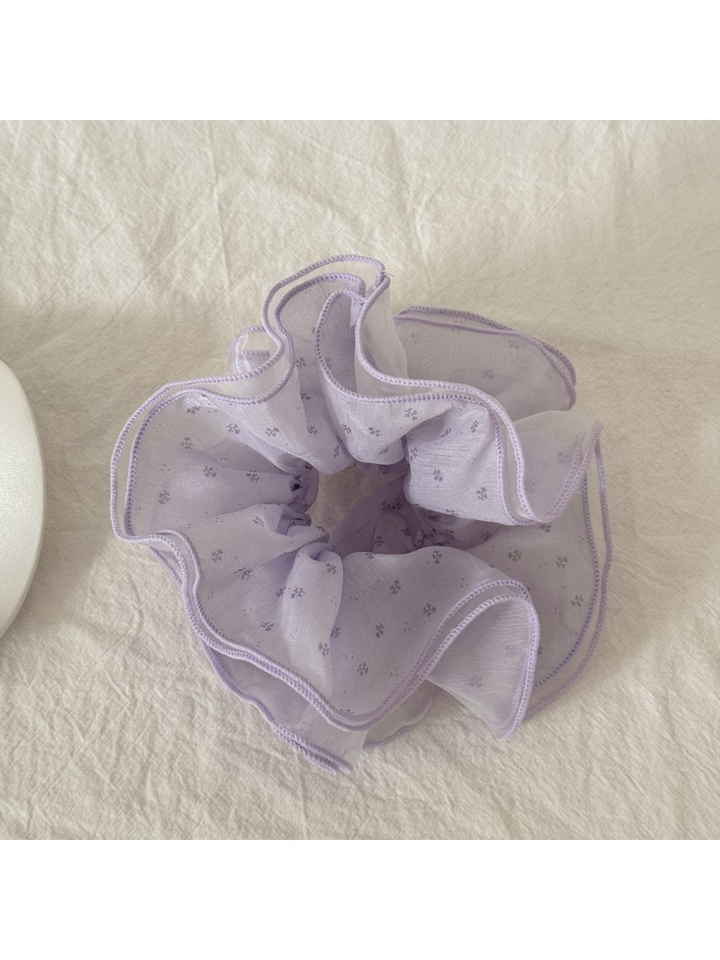Gifty - Purple Floral Ruffle Trim Fabric Scrunchie