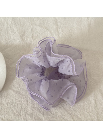 Gifty - Purple Floral Ruffle Trim Fabric Scrunchie