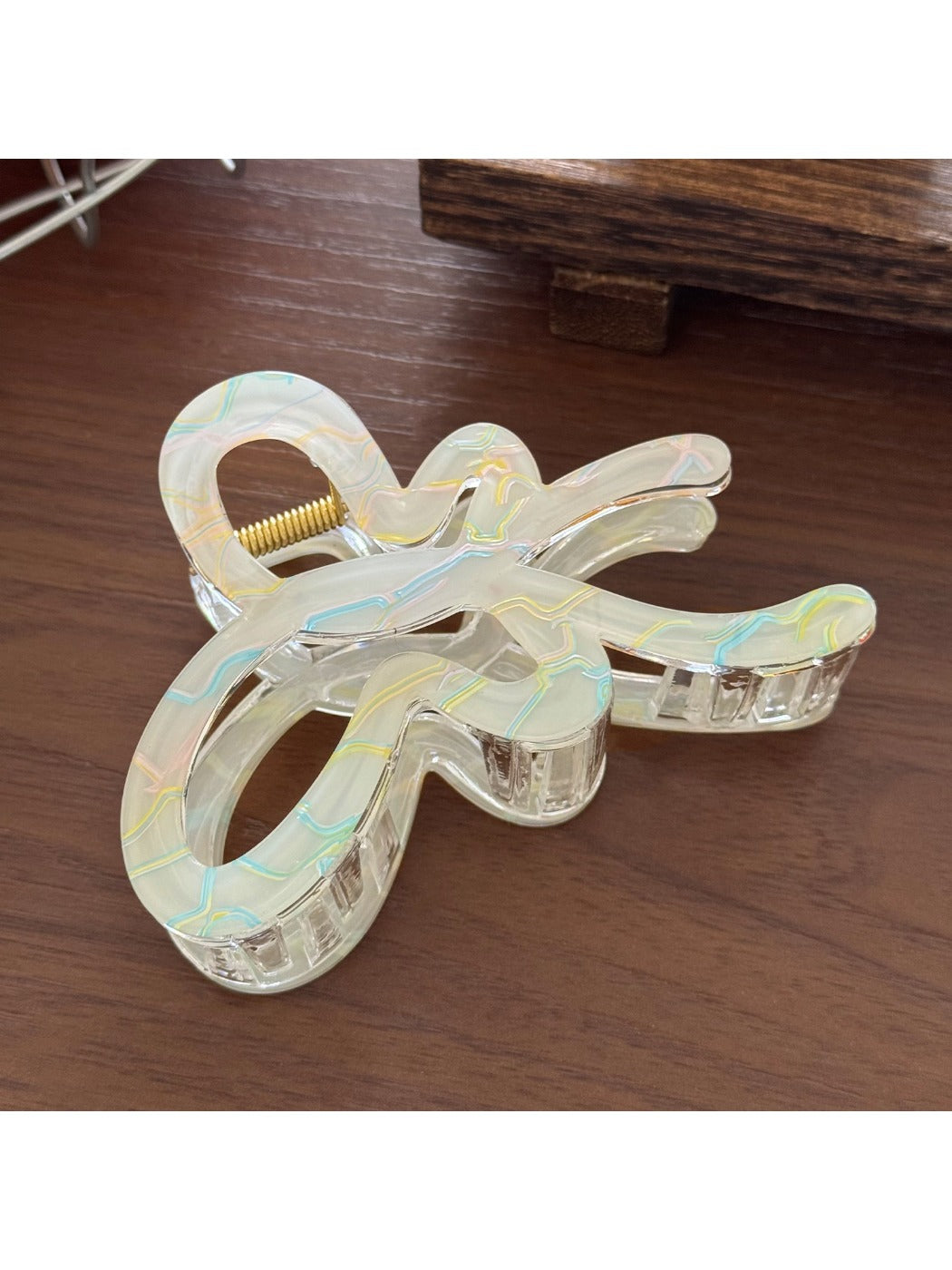 Beau - Striped Acetate Look Flower Claw Clip