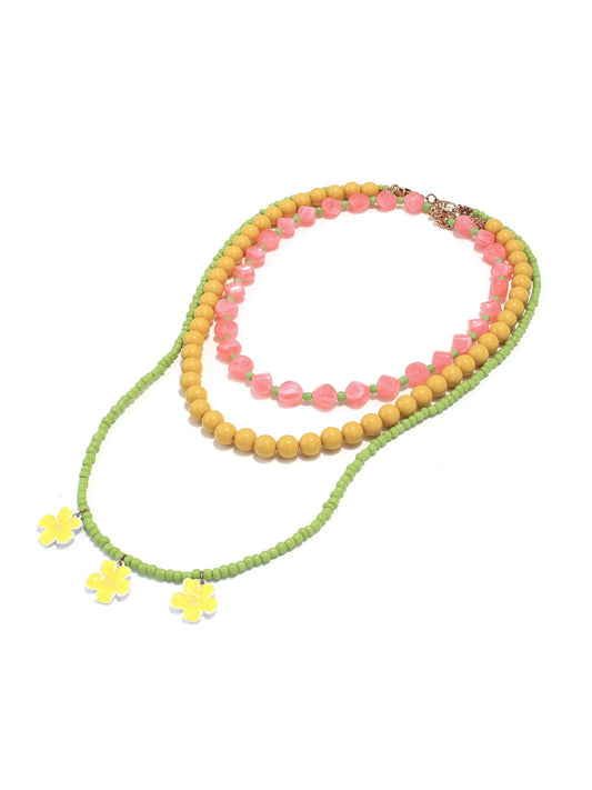 Nozari - Layered Beaded Flower Charm Pendant Necklace