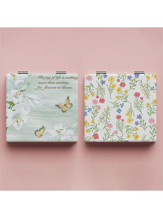 Mirroray - Minimalist Floral Pattern Square Compact Mirror