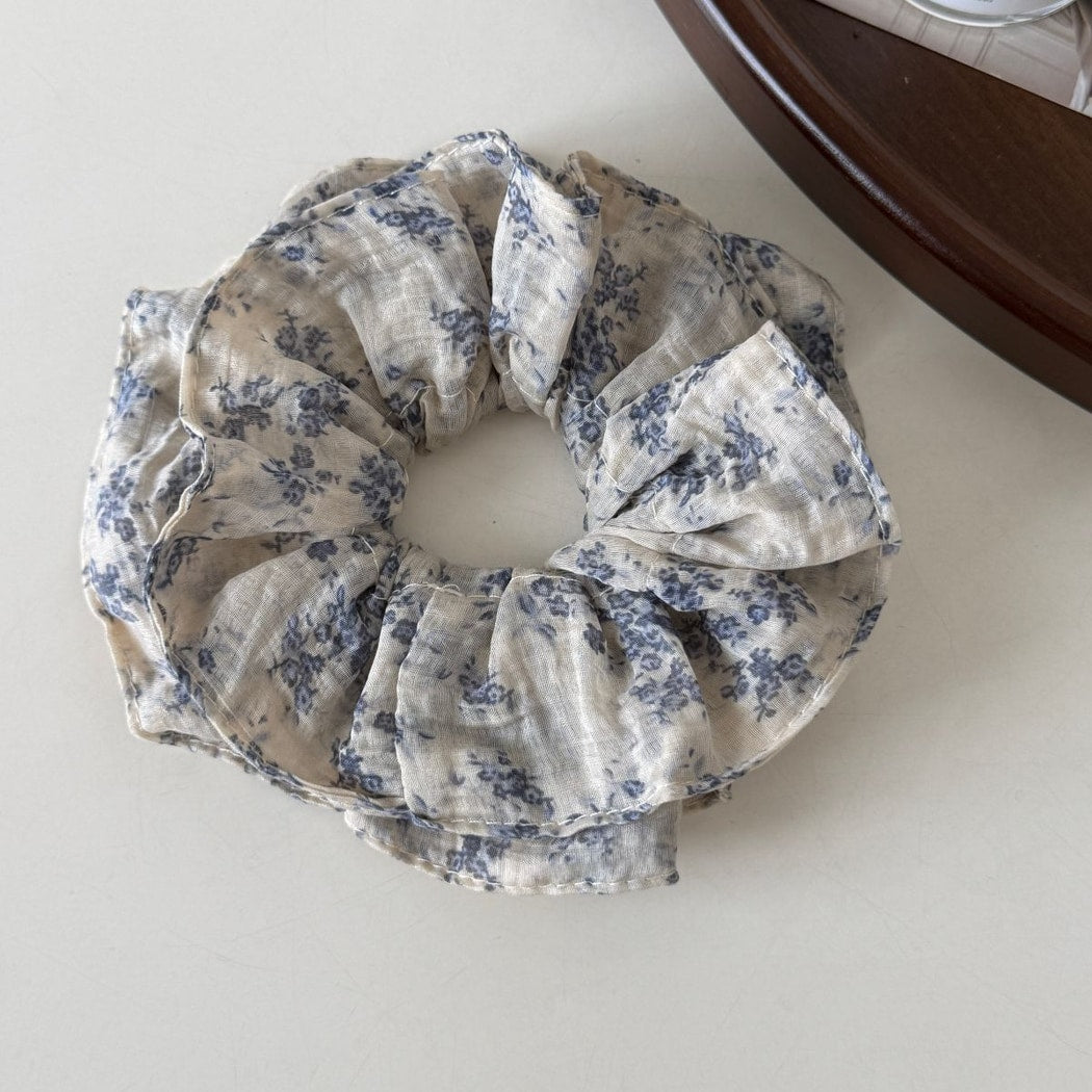 Gifty - Double Layer Floral Print Ruffled Scrunchie