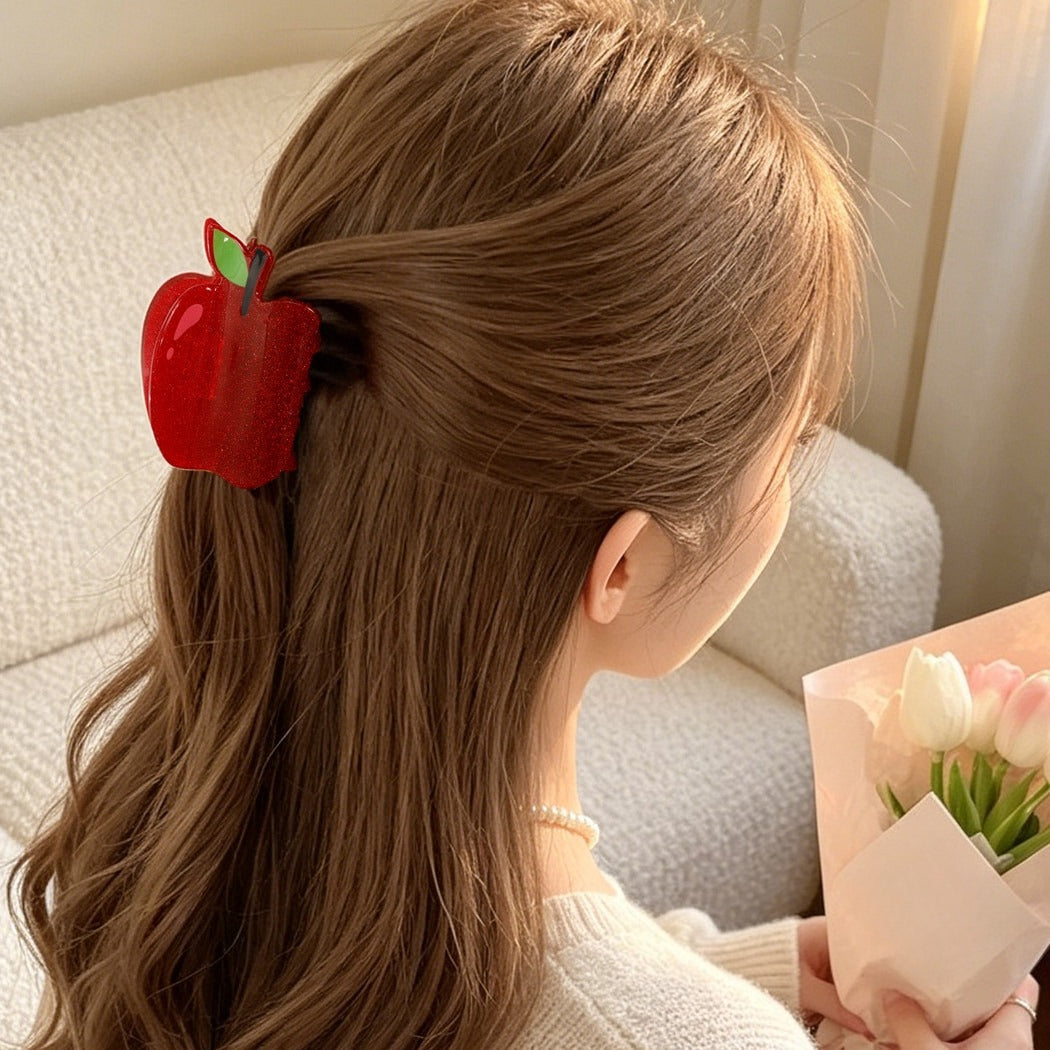 Beau - Apple and Cat Shape Glitter Claw Clip