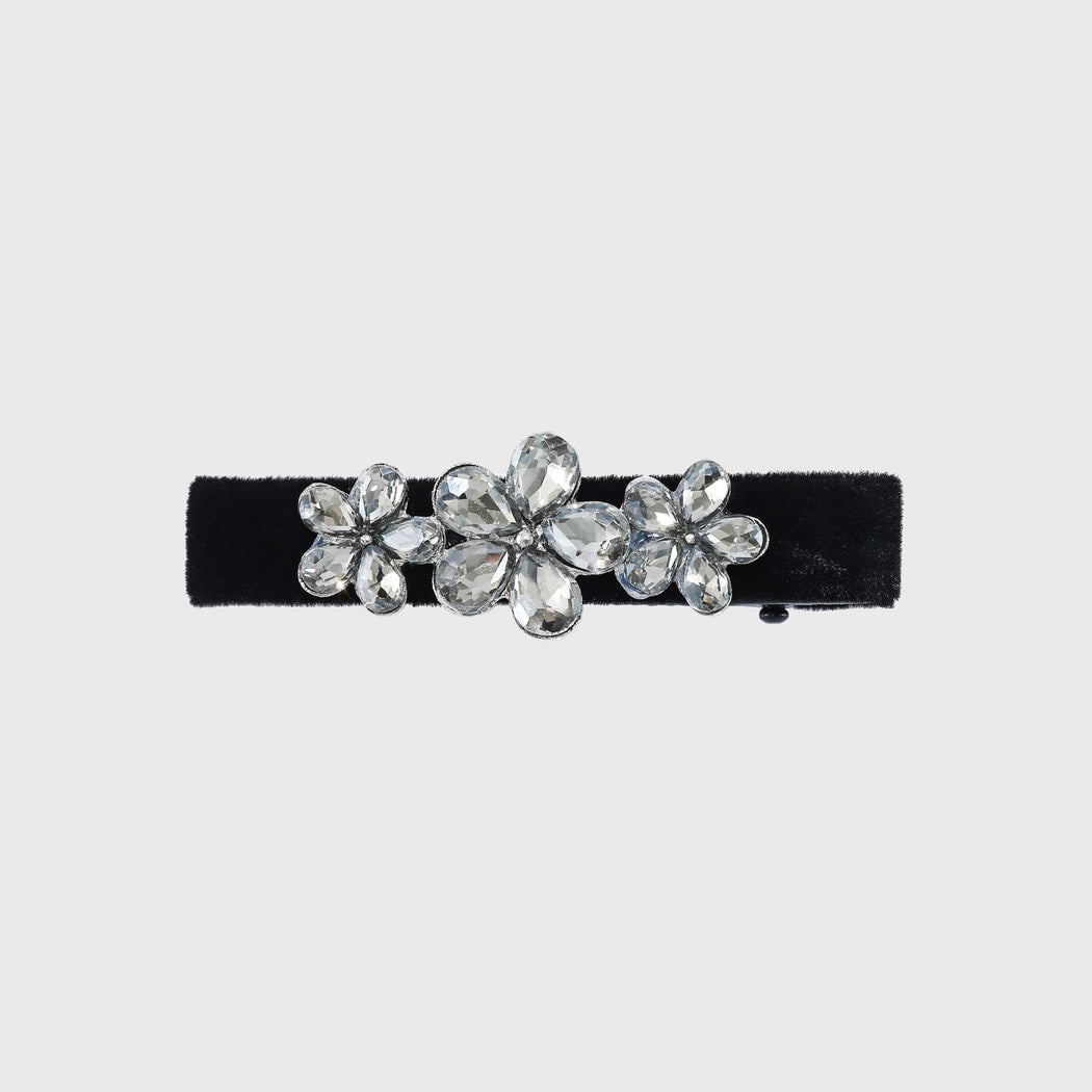Beau - Sparkly Black Velvet Floral Side Barrette