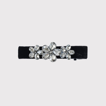 Beau - Sparkly Black Velvet Floral Side Barrette
