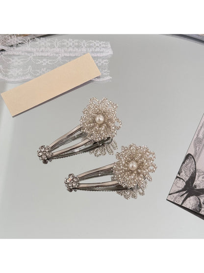 Beau - Beaded Flower Alloy Bangs Hair Clip