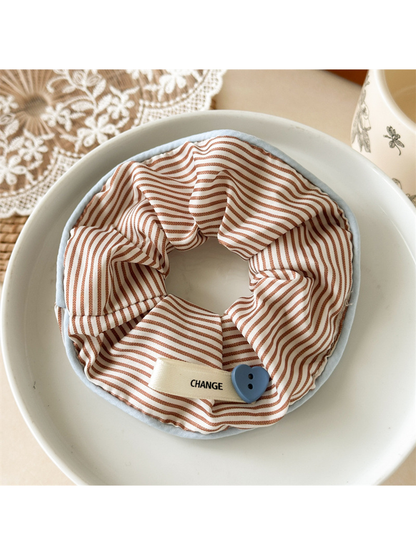 Gifty - Striped Heart Button High Stretch Scrunchie