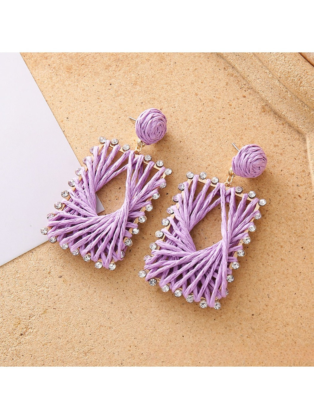 Earedge raffia square drop earrings shown from front and back angles