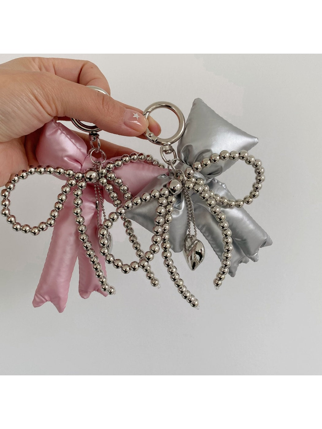 Keypus - Faux Leather Bow Heart Detail Bag Charm Keychain