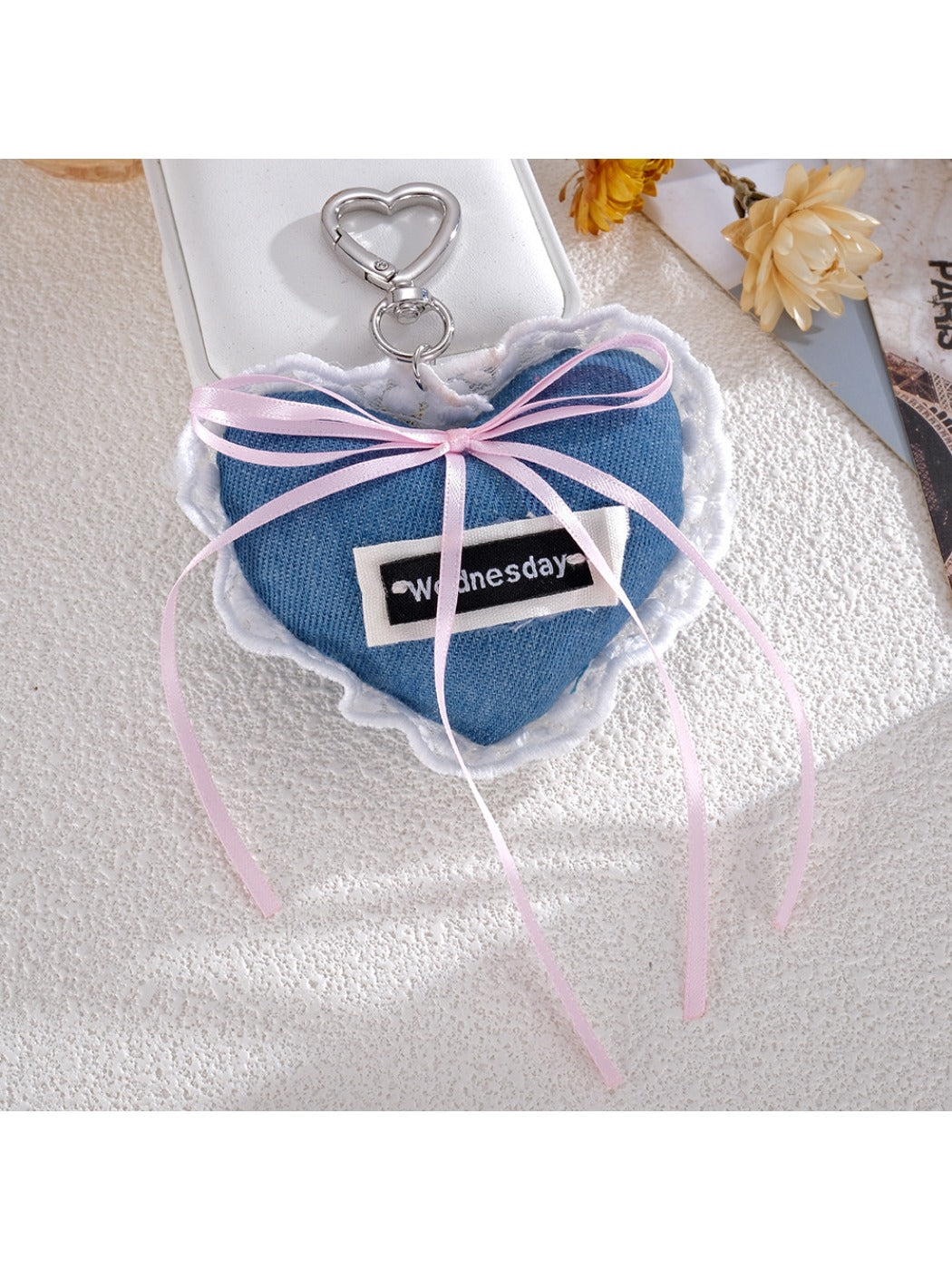 Keypus - Denim Lace Heart Bag Charm