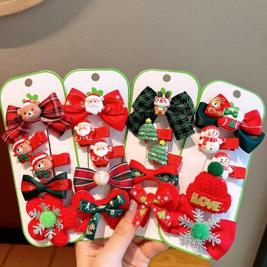 Beau - Christmas Bow and Floral Shape Side Barrette Set