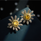 Earedge - Flower Shape Micro Pave Rhinestones Stud Earrings