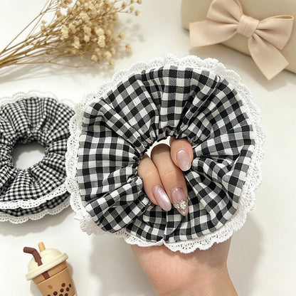 Gifty - Gingham Lace Trim Polyester Scrunchie