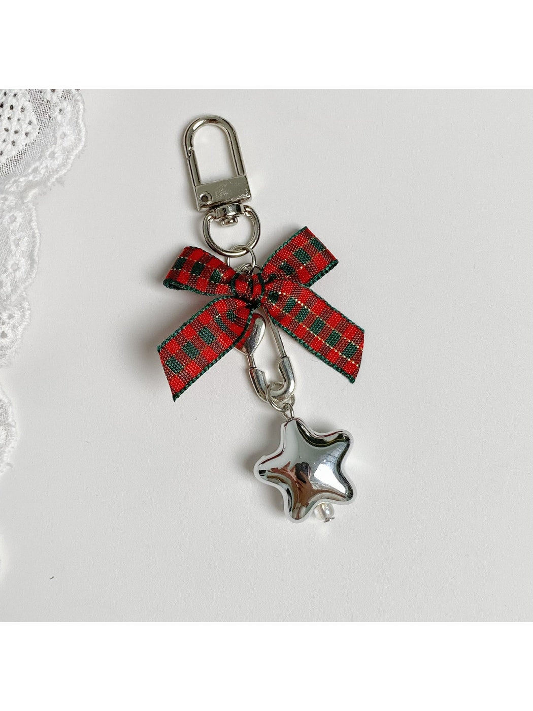 Keypus - Five Point Star Bow Flocked Holiday Keychain