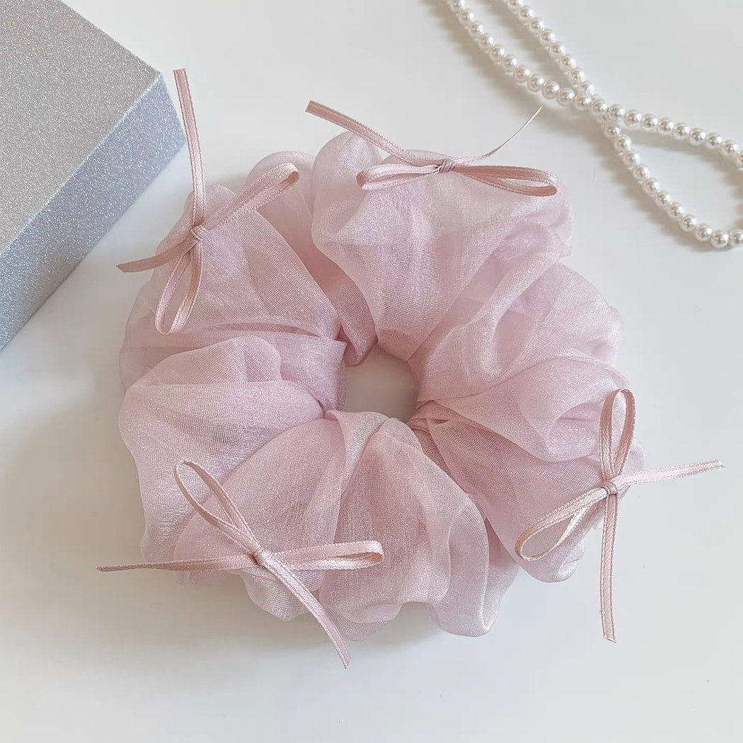 Gifty - Mesh Bow Ribbon Detail Scrunchie