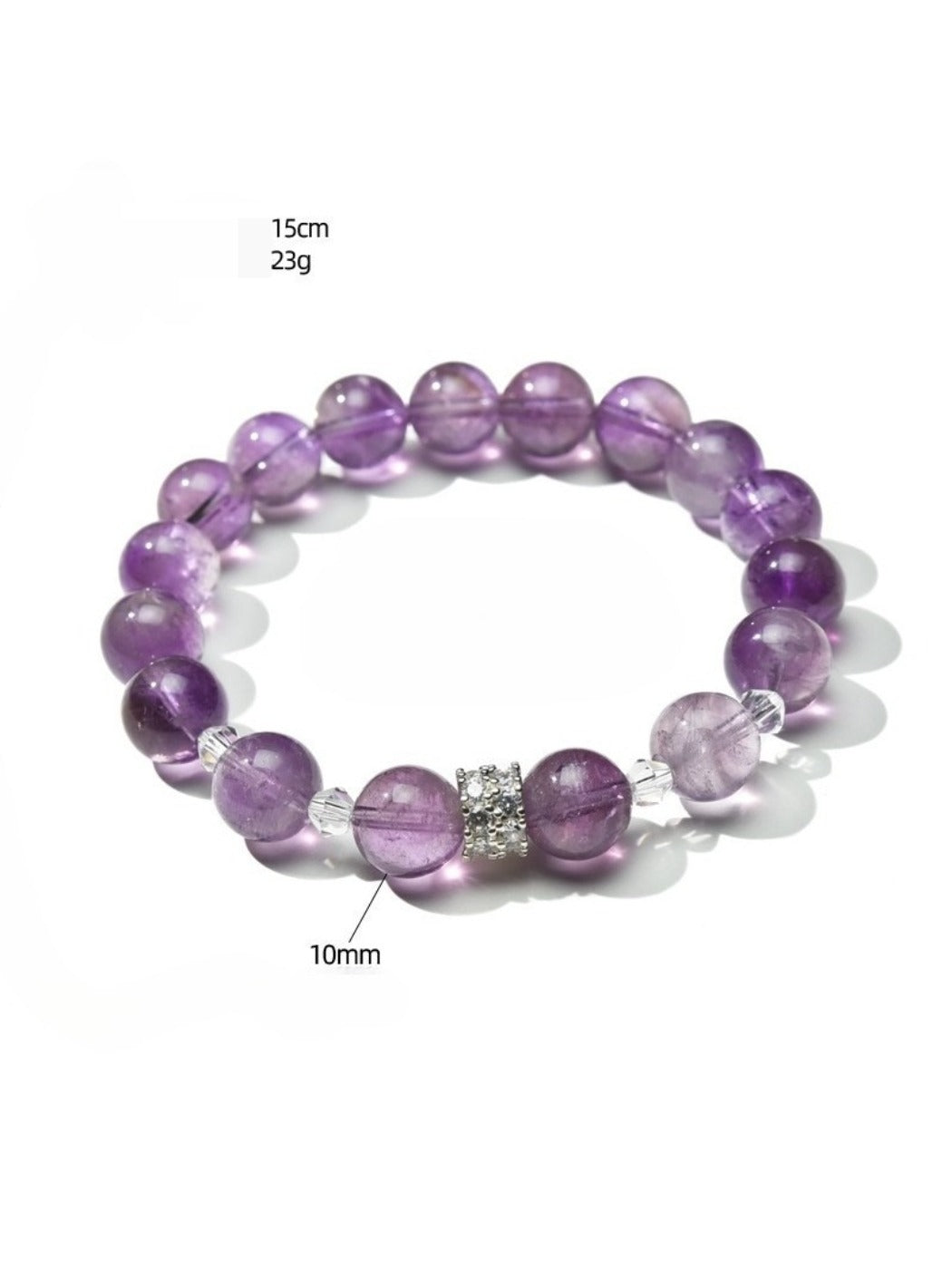 Lovra bracelet worn on wrist highlighting the purple crystal beads