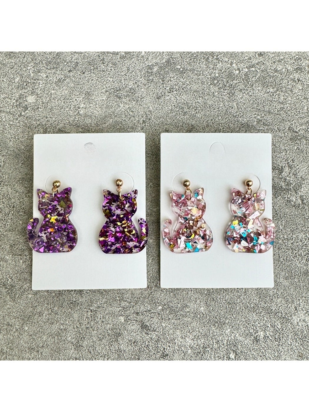 Earedge - Cat-Shaped Glitter Sequin Earrings