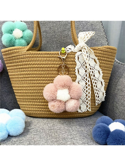 Keypus - Flower Pompom Bag Charm Keychain