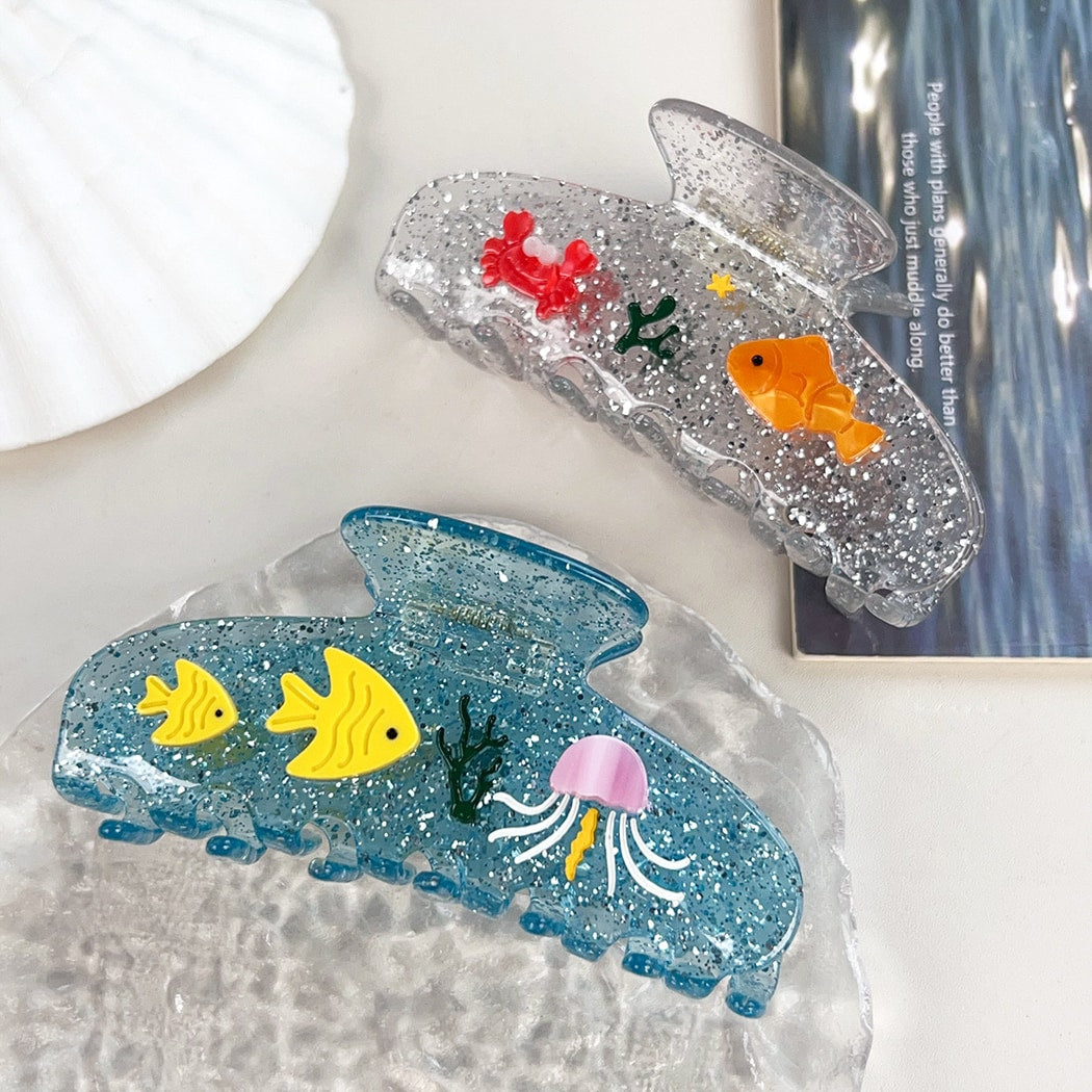 Beau - Translucent Acetate Ocean Motif Claw Clip