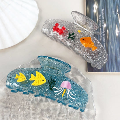 Beau - Translucent Acetate Ocean Motif Claw Clip